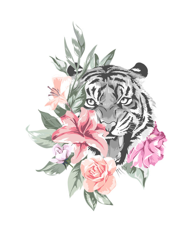 老虎与花卉的和谐之美：服装印花裁片设计灵感