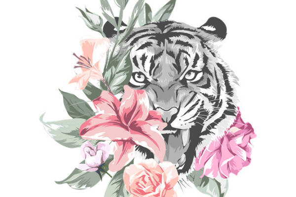 老虎与花卉的和谐之美：服装印花裁片设计灵感