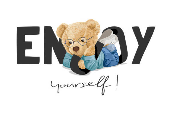 可爱小熊眼镜印花图案，打造个性服装裁片