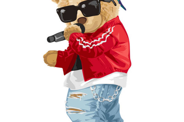 嘻哈风格熊玩偶服装印花素材