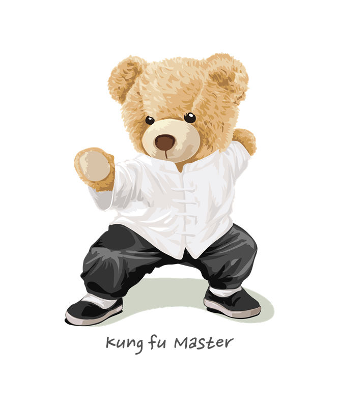 萌趣泰迪熊武术大师服装印花素材