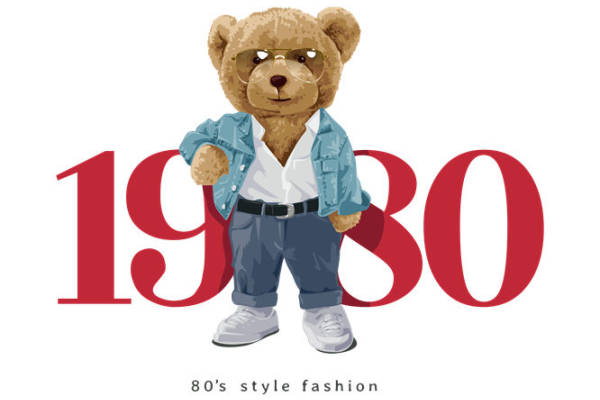 复古80年代风熊印花图案：服装印花裁片设计灵感