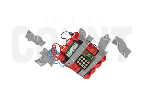 裁片印花：复古红色计时器图案服装印花