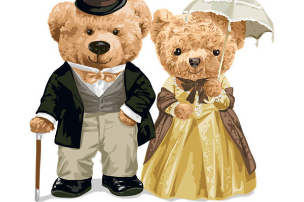 复古熊情侣服装印花，打造优雅时尚