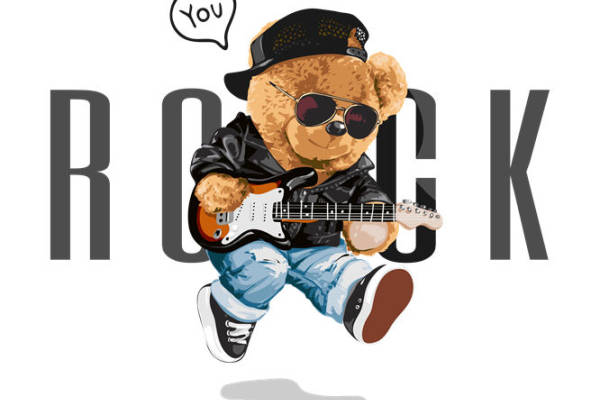 摇滚熊摇滚你，时尚印花裁片，个性服装印花