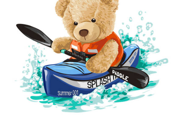 可爱泰迪熊划船印花图案，轻松打造夏日服装