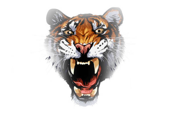 怒吼的老虎头像:服装印花裁片设计素材