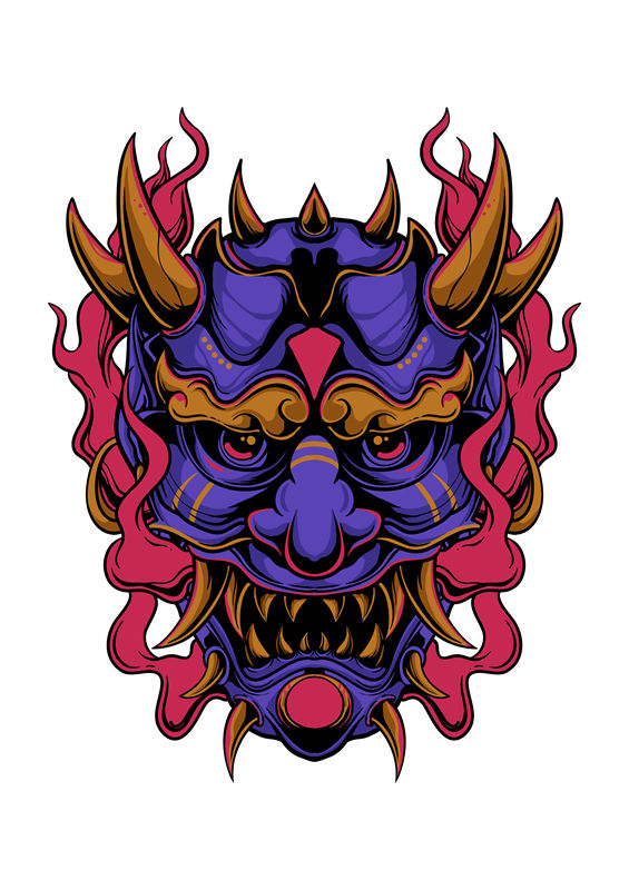 暗黑系恶魔面具印花图案，打造个性服装裁片