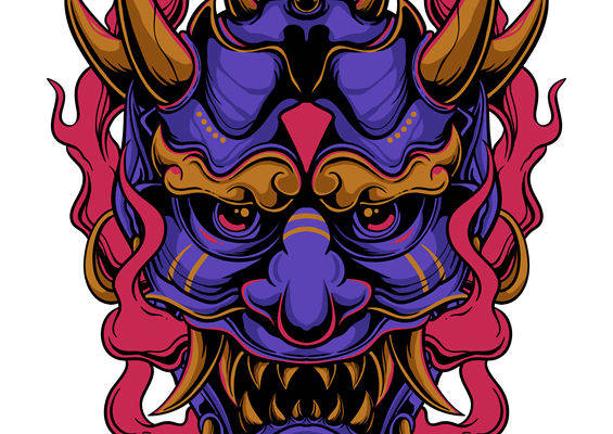 暗黑系恶魔面具印花图案，打造个性服装裁片