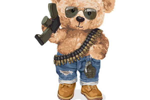 酷熊战士服装印花图案,个性潮流裁片印花素材