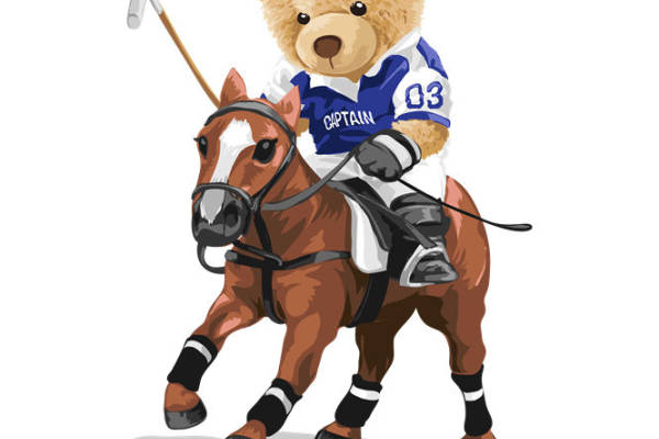 可爱泰迪熊骑马打马球，服装印花裁片素材