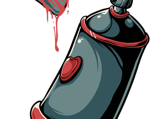 时尚潮流:红色心形喷漆罐印花图案,适用于服装印花与裁片印花