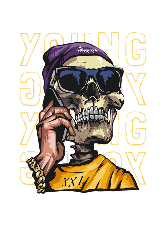 酷炫骷髅头裁片印花：时尚潮流服装印花素材