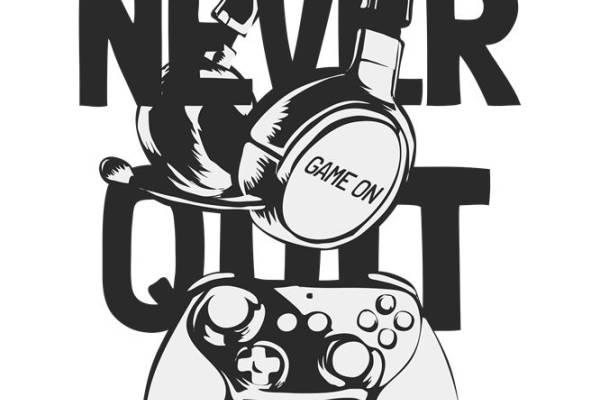 复古游戏机手柄与耳机图案的服装印花