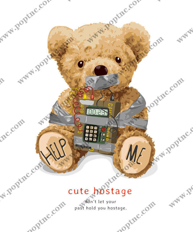 可爱熊抱炸弹裁片印花,创意服装印花新选择