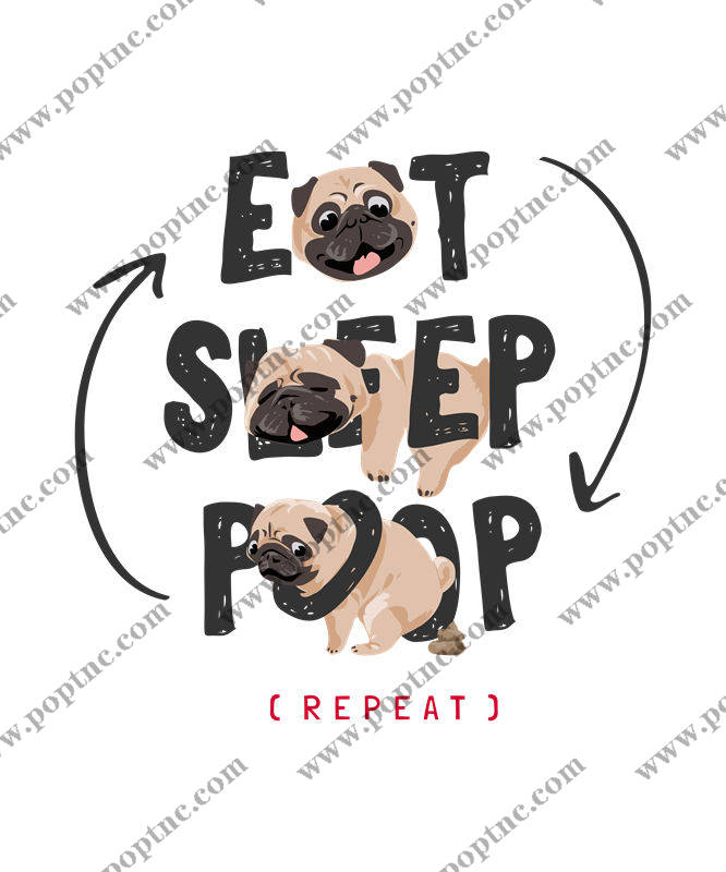 可爱小哈巴狗吃睡拉重复印花设计,适合服装裁片印花