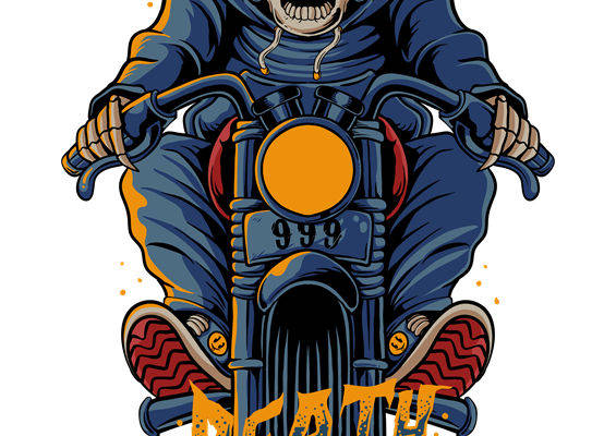 骷髅骑士摩托手裁片印花，个性街头风服装印花