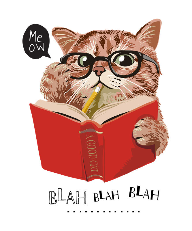 萌趣猫猫书呆子图案，服装印花裁片灵感