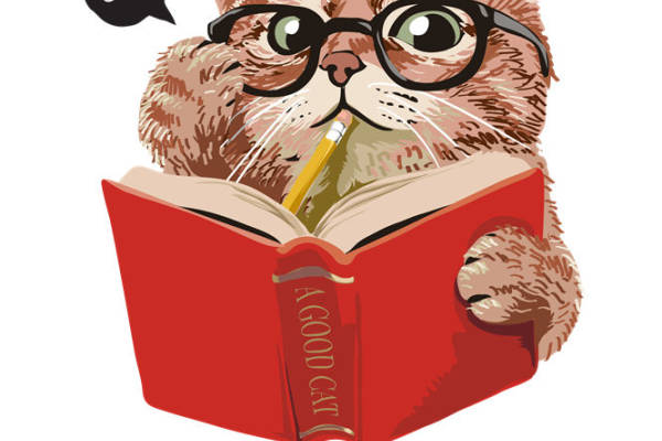 萌趣猫猫书呆子图案，服装印花裁片灵感