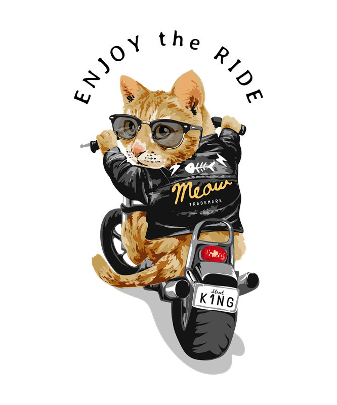 酷猫骑车图案服装印花裁片