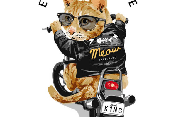 酷猫骑车图案服装印花裁片