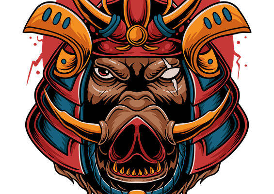 传统武士头盔图案裁片印花，打造个性服装