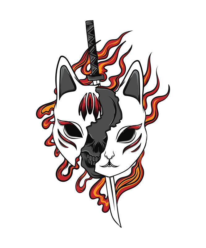 猫头骨火焰纹身图案：服装印花裁片设计灵感