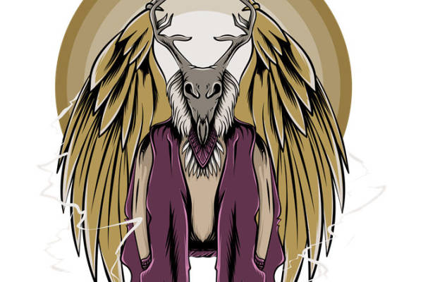 优雅鹿角与翅膀的服装印花裁片