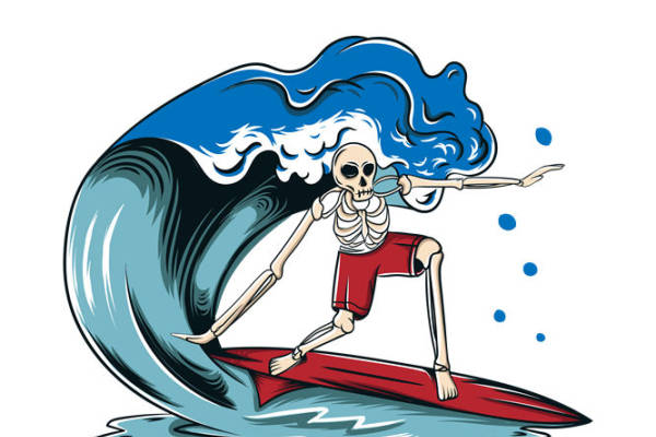 潮酷骷髅冲浪图案，打造个性服装印花