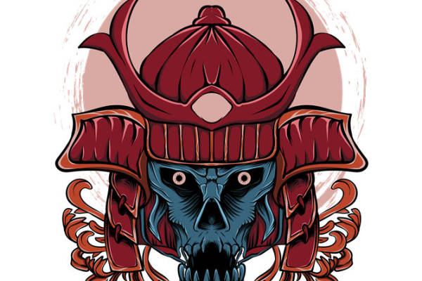 暗黑武士头盔图案裁片印花,打造独特服装设计