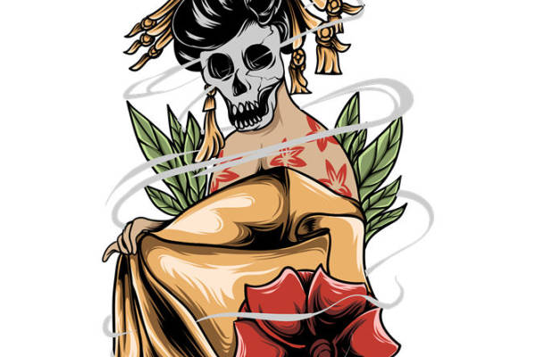 复古骷髅花型裁片印花，打造独特服装设计