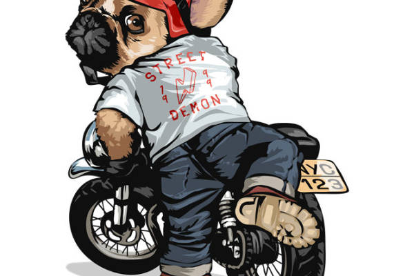 复古机车狗印花：个性街头风服装印花