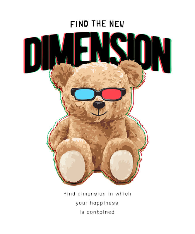 可爱熊戴3D眼镜的裁片印花，为你的服装增添趣味