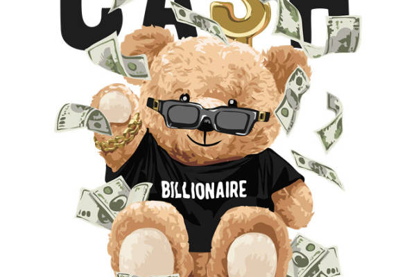 可爱熊玩钱印花图案，打造个性服装裁片