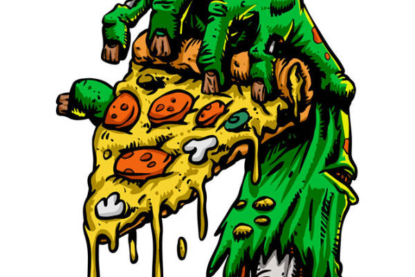 绿色怪手抓披萨：创意服装印花裁片