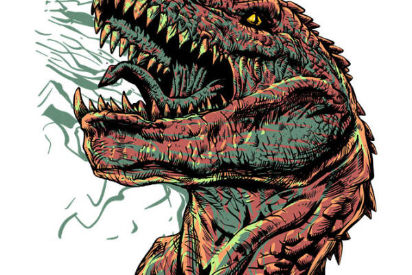 恐龙头像裁片印花:复古风服装印花新选择