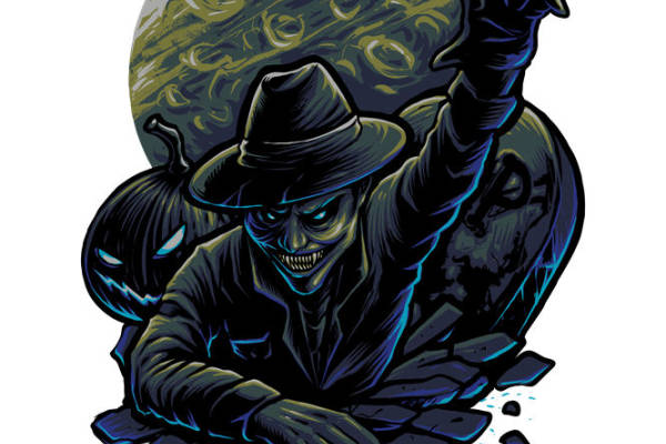 万圣节幽灵裁片印花：恐怖风格服装印花素材