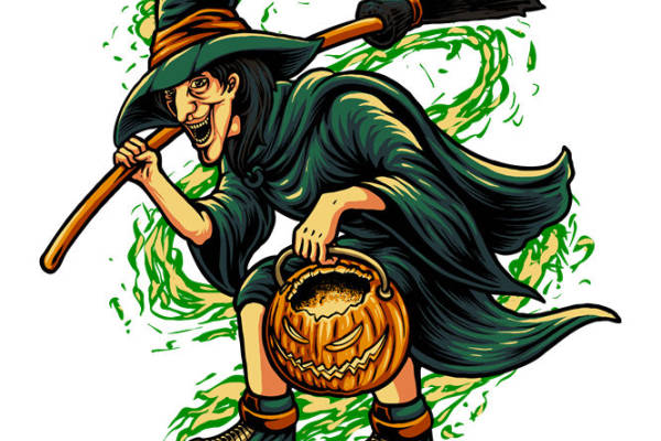 万圣节巫婆图案裁片印花，服装印花创意灵感