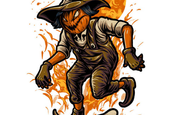 万圣节南瓜头滑板巫师服装印花裁片