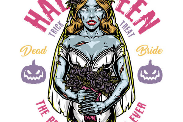 万圣节新娘鬼新娘服装印花裁片