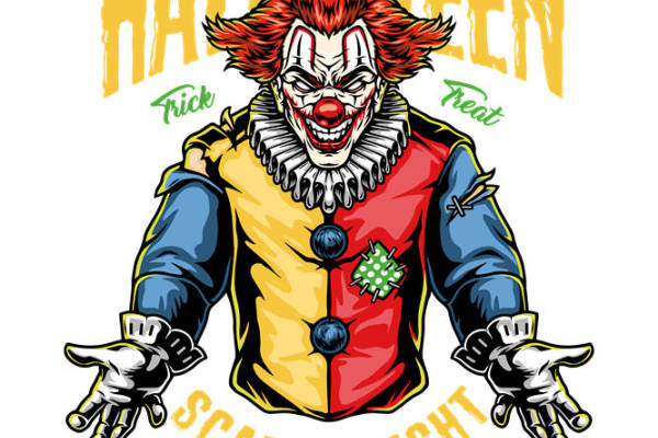 万圣节恐怖小丑服装印花裁片设计