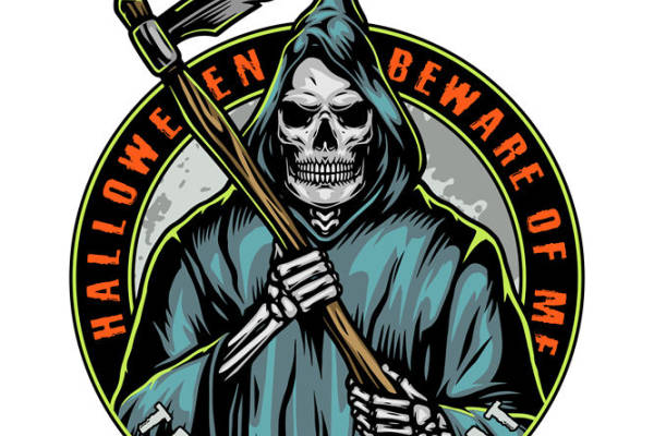 万圣节死亡镰刀裁片印花，适合服装印花设计