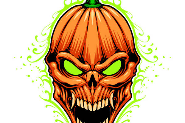 万圣节骷髅南瓜头裁片印花，恐怖风格服装印花