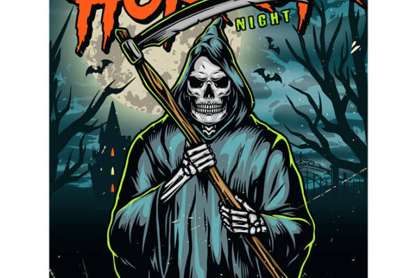 恐怖之夜骷髅裁片印花，万圣节服装印花素材