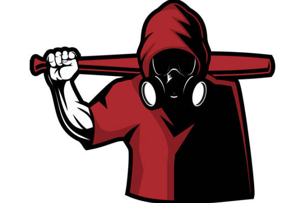 裁片印花：红色连帽人头图案服装印花素材