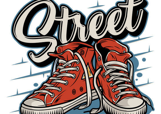 复古街头风红鞋印花裁片，打造个性街头风服装