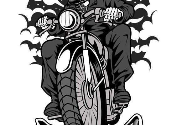 骷髅骑士骑摩托车的裁片印花设计，服装印花新选择