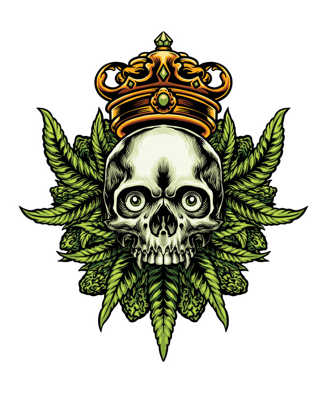 骷髅王冠大麻叶纹服装印花裁片