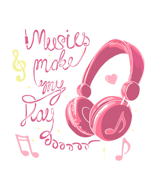 粉色音乐耳机图案服装印花裁片