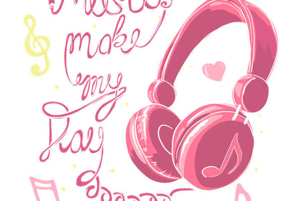 粉色音乐耳机图案服装印花裁片